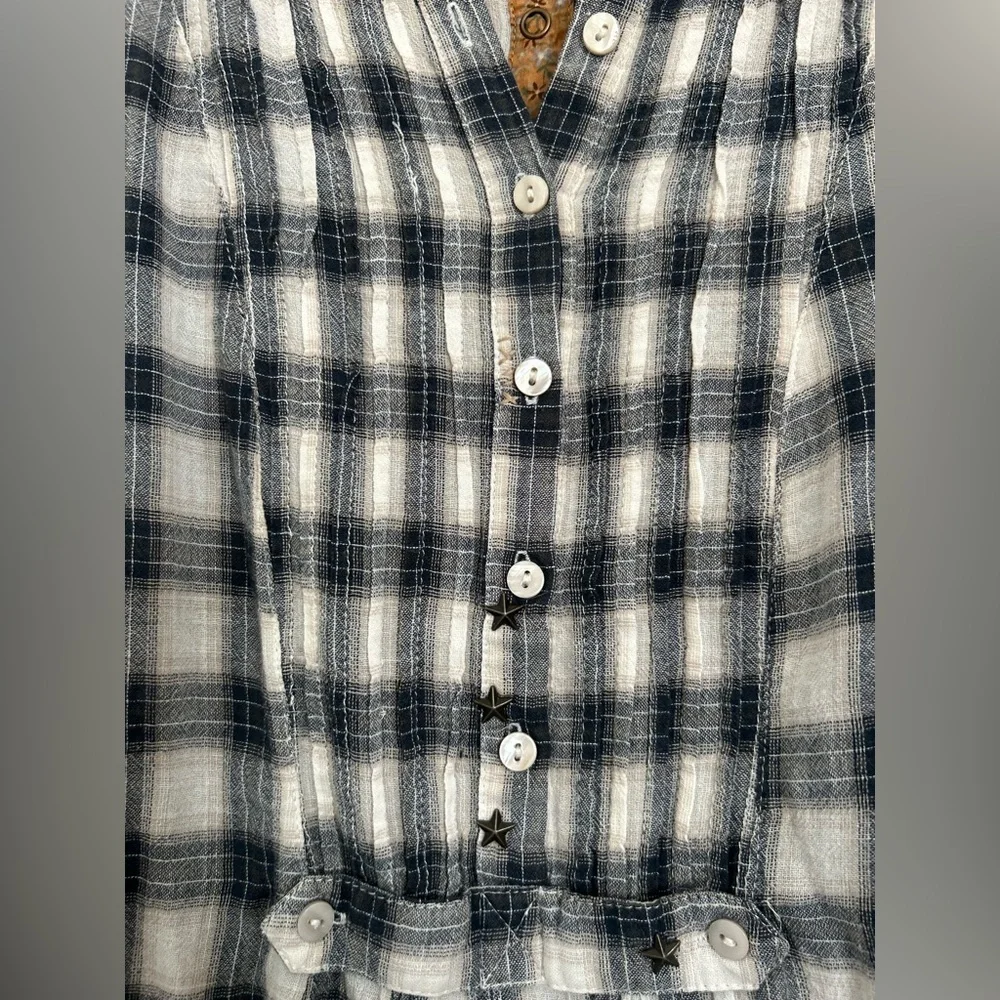 Free People Plaid Babydoll Button-Up Long Sleeve Shirt Size L boho cottagecore - Picture 11 of 11